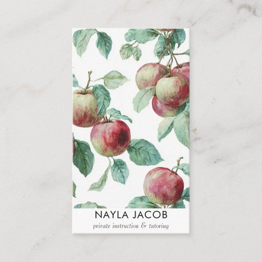 Red Green Apfel Frucht Muster Wasserfarbe Rustikal Visitenkarte (Vorderseite)
