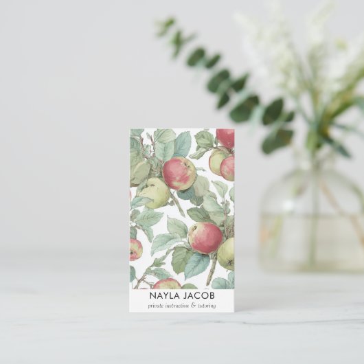 Red Green Apfel Frucht Muster Wasserfarbe Rustikal Visitenkarte (Stehend Vorderseite)
