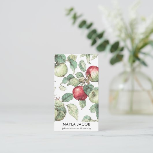 Red Green Apfel Frucht Muster Wasserfarbe Rustikal Visitenkarte (Stehend Vorderseite)