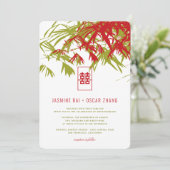 Red Green Bamboo Blätter Double Xi Chinesisch Hoch Einladung (Stehend Vorderseite)