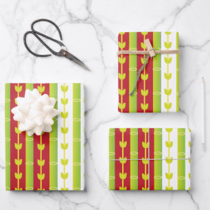 Red Green Bamboo-Blätter Geschenkpapier Set
