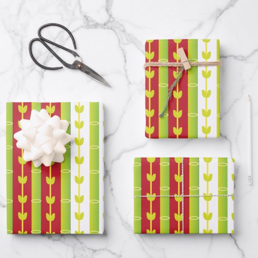 Red Green Bamboo-Blätter Geschenkpapier Set (Vorderseite)
