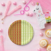 Red Green Bamboo Blätter Muster Party Pappteller (Party)