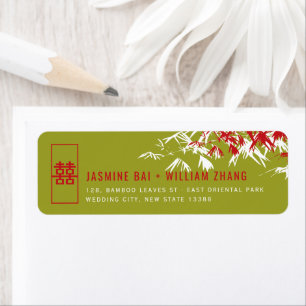Red & Green Bamboo Verlasse asiatische Hochzeitadr