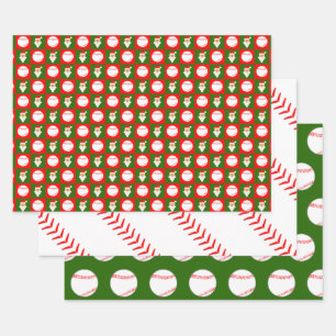 Red & Green Baseball & Santa Matching Weihnachten Geschenkpapier Set
