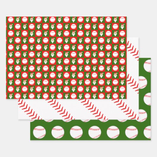 Red & Green Baseball & Santa Matching Weihnachten Geschenkpapier Set (Set)