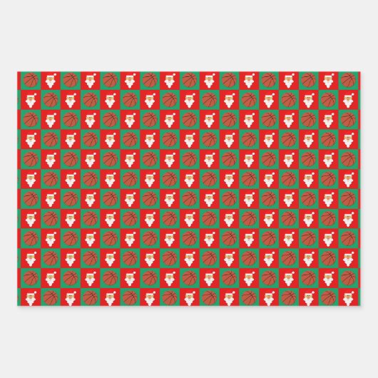 Red & Green Basketball & Weihnachtsfest Geschenkpapier Set (Vorderseite)