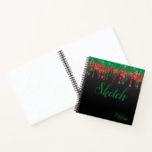 Red Green Black Glitzer Monogram Sketchbook Editor Notizblock (Innenseite)