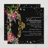 Red green Black Snowflake Weihnachts-Dinner Party Einladung (Vorne/Hinten)