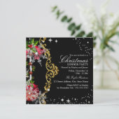 Red green Black Snowflake Weihnachts-Dinner Party Einladung (Stehend Vorderseite)