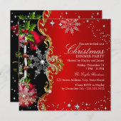 Red green Black Snowflakes Weihnachts-Abendessen P Einladung (Vorne/Hinten)