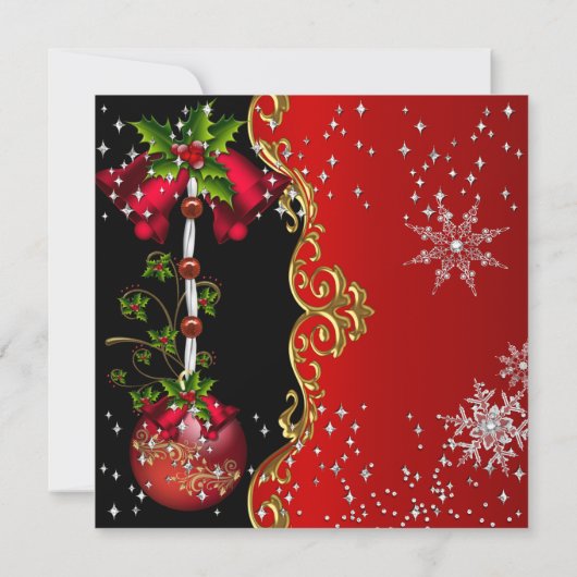 Red green Black Snowflakes Weihnachts-Abendessen P Einladung (Rückseite)