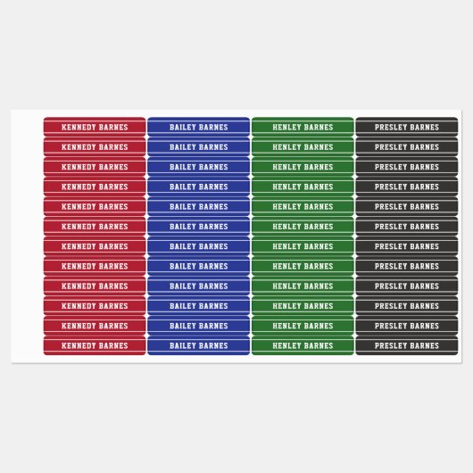 Red Green Blue Black Sporty zurück zum Schulnamen Etiketten (Blatt)