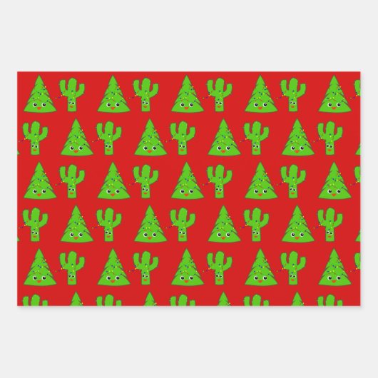 Red Green Blue Niedlich Tree Cactus Funny Christma Geschenkpapier Set (Vorderseite 2)