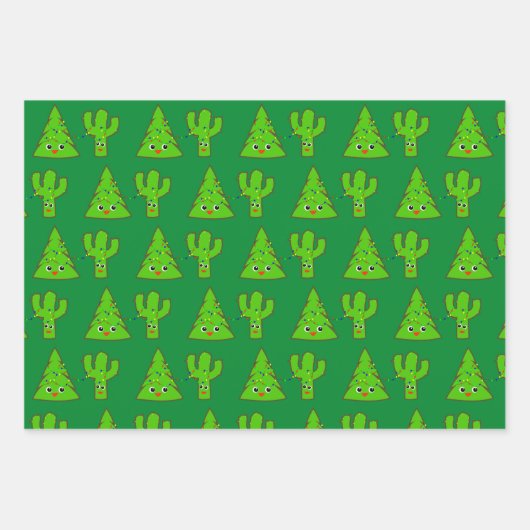 Red Green Blue Niedlich Tree Cactus Funny Christma Geschenkpapier Set (Vorderseite)