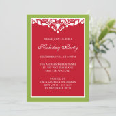 Red Green Blüh Scroll Weihnachtsfeier Einladung (Stehend Vorderseite)