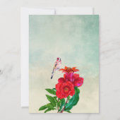 Red Green Blume Bird Retro Vintag Einladung (Rückseite)
