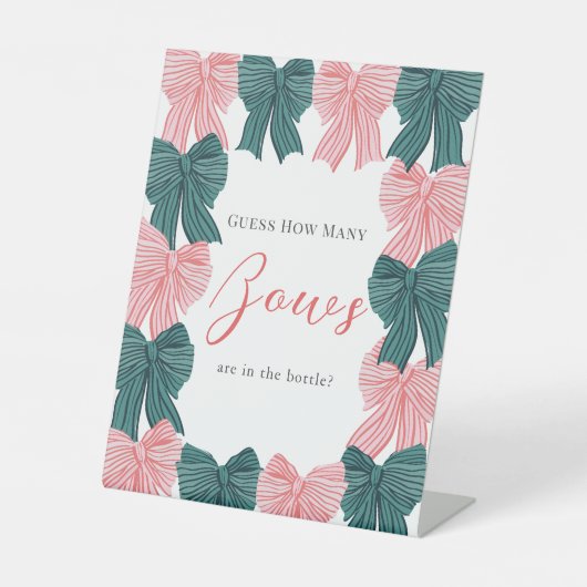 Red & Green Bow/Ribbon Babydusche Wie viele Bows Sockelschild (Vorderseite)