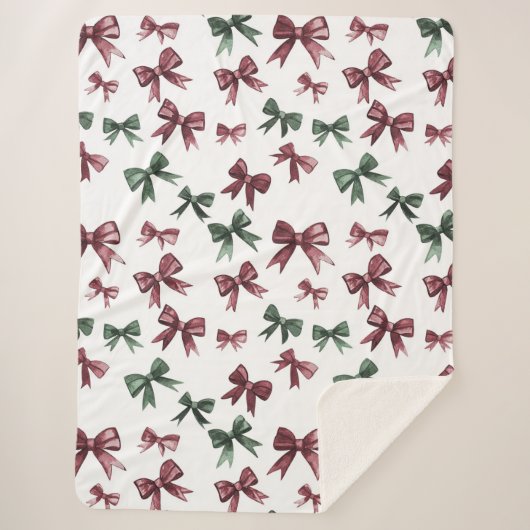 Red Green Bows Weihnachten Sherpadecke (Vorderseite)