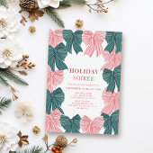 Red & Green Bows Weihnachtsfeiertag Soirée Einladung