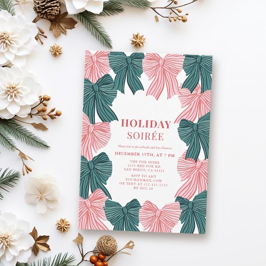 Red & Green Bows Weihnachtsfeiertag Soirée Einladung