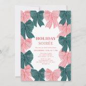 Red & Green Bows Weihnachtsfeiertag Soirée Einladung (Vorderseite)