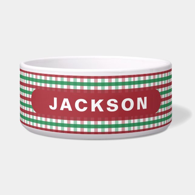 Red Green Buffalo Check Plaid Dog Name Napf (Vorderseite)