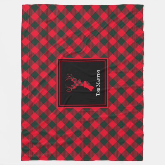 Red & Green Buffalo Kariert Rentier Personalisiert Fleecedecke (Vorderseite)