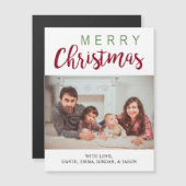 Red Green Calligraphy Frohe Weihnachtsfamilie Foto Magnetkarte (Vorne/Hinten)