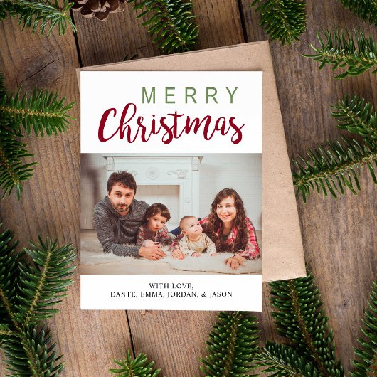 Red Green Calligraphy Frohe Weihnachtsfamilie Foto Magnetkarte