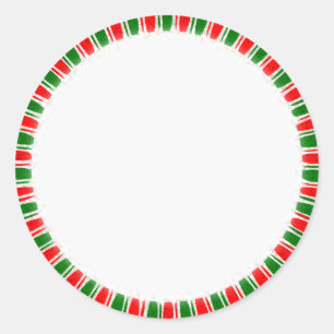 Red Green Candy Cane Border Weihnachten Vintag Runder Aufkleber