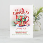 Red Green Candy Cane Hot Cocoa Weihnachtsfest Part Einladung (Stehend Vorderseite)