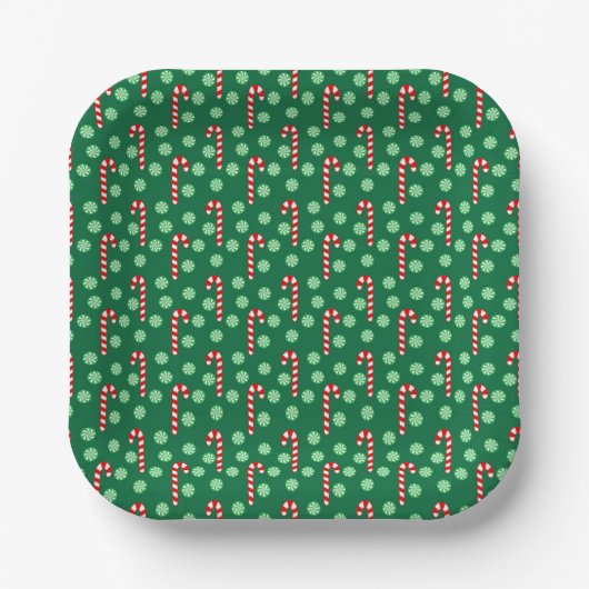 Red Green Candy Cane Peppermint Weihnachten Pappteller (Vorderseite)