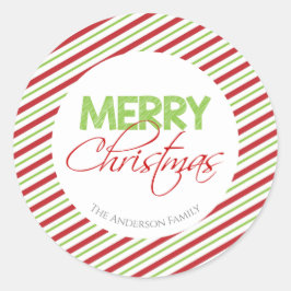 Red & Green Candy Cane Stripe | Runder Aufkleber
