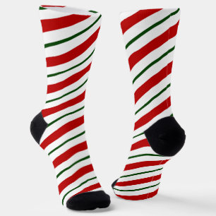 Red & Green Candy Cane Stripes Weihnachten Socken