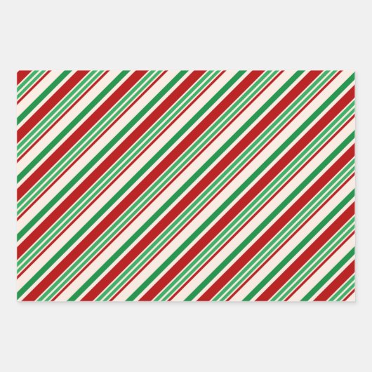 Red & Green Candy Cane Weihnachten koordiniert Geschenkpapier Set (Vorderseite)