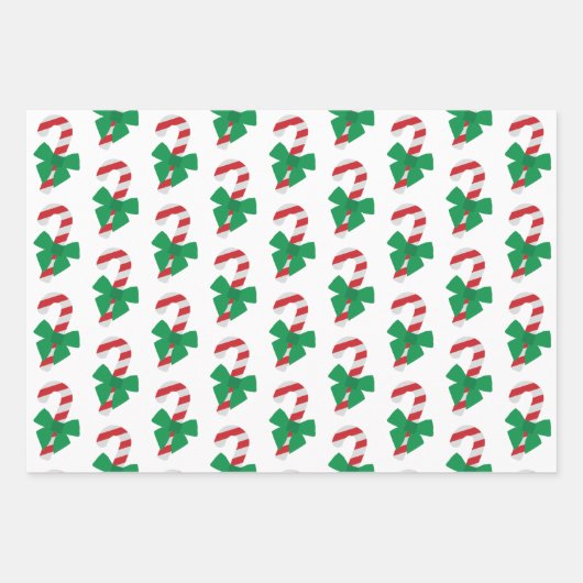 Red & Green Candy Cane Weihnachtswrapping Paper Geschenkpapier Set (Vorderseite)