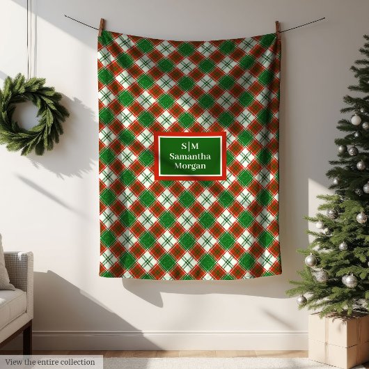 Red Green Checkered Blanket Custom Name Cozy Art Fleecedecke