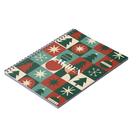 Red Green Checkered Mitte Jahrhundert Urlaub Notizblock (Linke Seite)