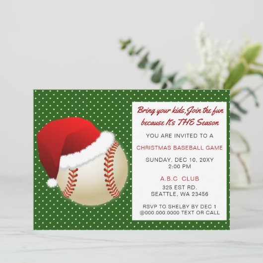 Red & Green Christmas Baseball Turnier Einladung (Stehend Vorderseite)