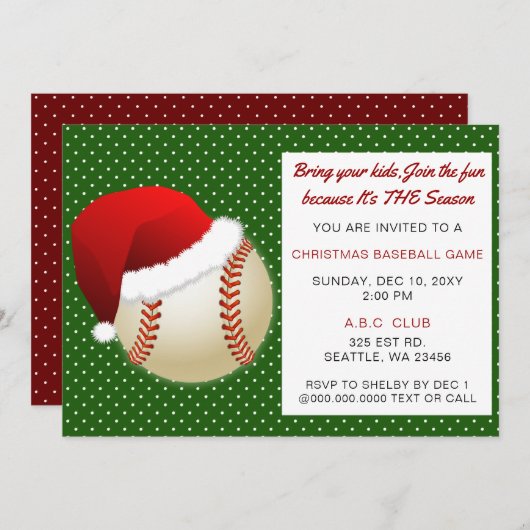 Red & Green Christmas Baseball Turnier Einladung (Vorne/Hinten)