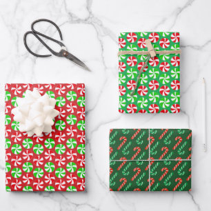 Red Green Christmas Candies Candy Canes Geschenkpapier Set