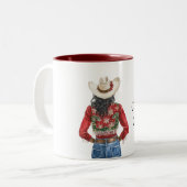 Red Green Christmas Cowgirl Black Hair Zweifarbige Tasse (Vorderseite Links)