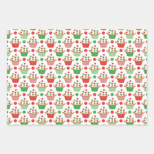 Red Green Christmas Cupcakes Pattern Geschenkpapier Set (Vorderseite 3)