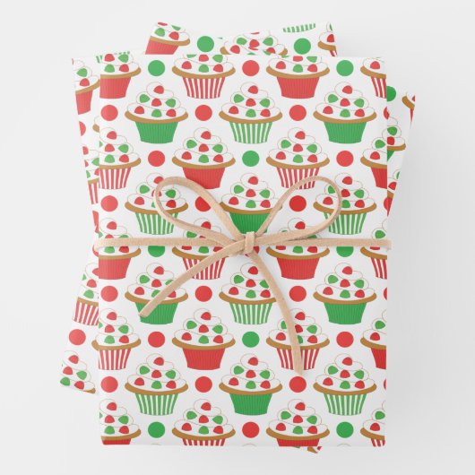 Red Green Christmas Cupcakes Pattern Geschenkpapier Set (Beispiel)