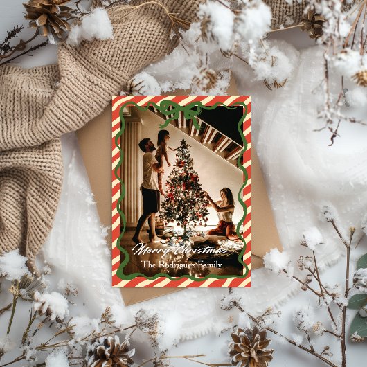 Red Green Christmas Family Photo Greeting Card Einladung