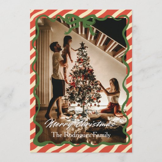 Red Green Christmas Family Photo Greeting Card Einladung (Vorderseite)
