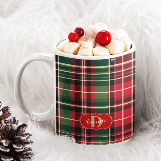 Red Green Christmas Festival Kariert Monogram Holi Kaffeetasse