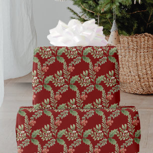 Red Green Christmas Holly Berry Botanical Geschenkpapier