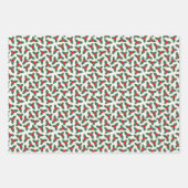 Red & Green Christmas Holly koordiniert Geschenkpapier Set (Vorderseite)